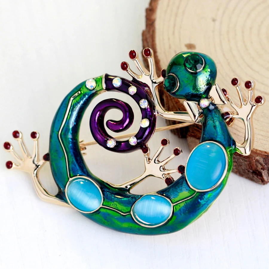 

Blue Enamel Lizard Gecko Rhinestones Large Brooches Fashion Hijab Scarf Pins Up Clothing Decoration Women Jewelry Gift XZ073