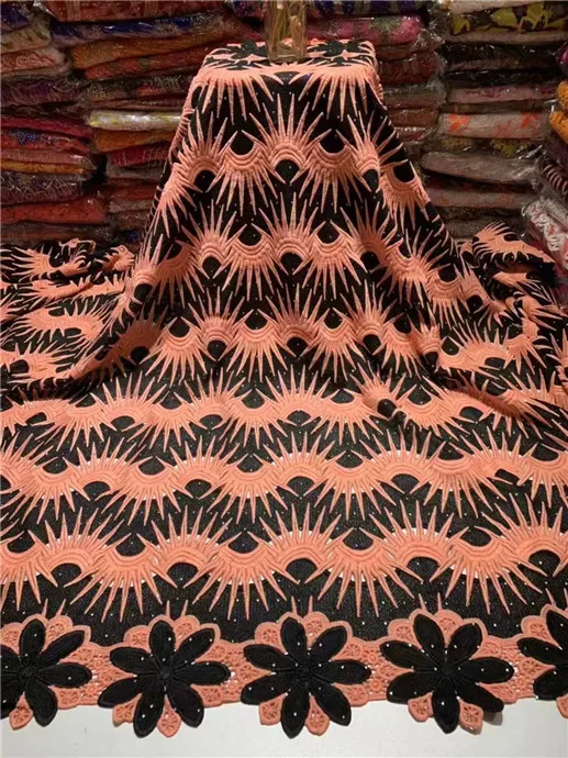 

African Lace Fabric on sale High Quality african cord lace latest 2019 guipure lace fabric orange Nigerian Lace(TS-2-19