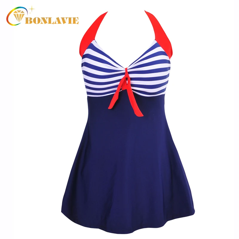 Buy Plus Size Swimwear Skirt Striped Padded Halter