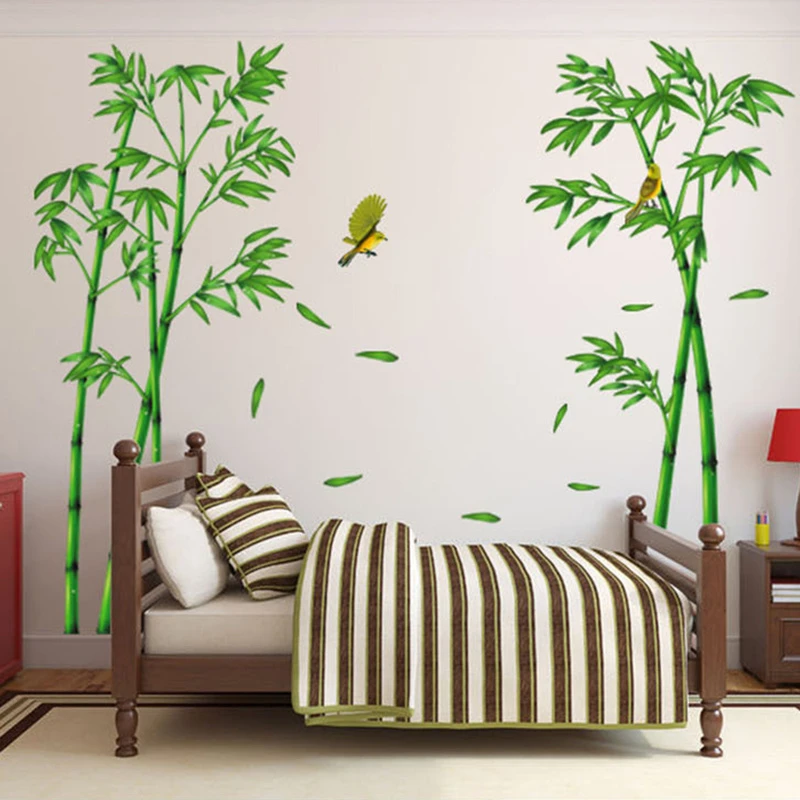Oficina De Pared Pegatina De Sala De Estar Estilo Chino PVC verde de bosque de bambú decoración para el hogar