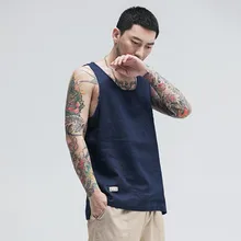 Летние новые мужские повседневные хлопковые и белье сплошной цвет жилет Модные свободные мужские топы на бретелях