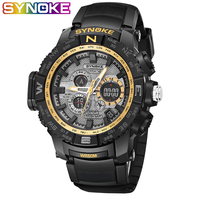 

SYNOKE Luxury Brand Mens Sport Watch Stainless Steel LED Digital Date Alarm Waterproof Sports Army Quartz Electronic Watches