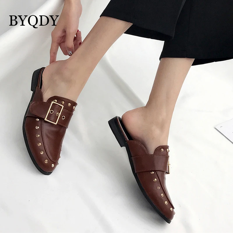 BYQDY/Модные Туфли-сабо с заклепками удобные женские вельветовые весенние