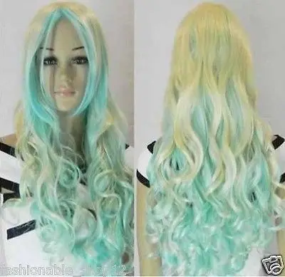 Il trasporto libero nuovo capelli biondi e blu parrucca riccia lunga  mista|hair free shipping|wigs free shippinghair and - AliExpress