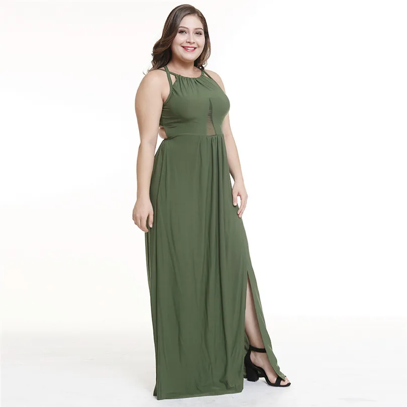 Plus Size S-5XL Sexy Slit Hollow Out Women Club Party Dress Spaghetti Strap O-Neck Ladies Maxi Dress Robe Femme Ete 2019 Dresses (11)