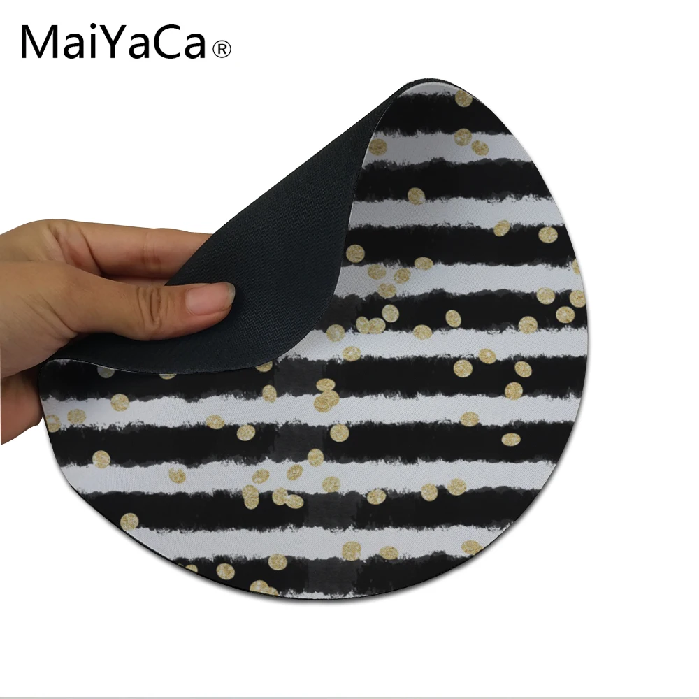 MaiYaCa современный черный акварельный полосатый шикарный золотой конфетти печатает коврик для мыши маленький размер круглый игровой Нескользящий Резиновый Коврик