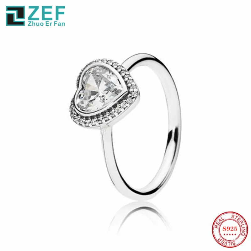 

ZEF pan 925 sterling silver ring for women,2019 heart shape, open ring elegant luxury charm classic original ladies jewelry
