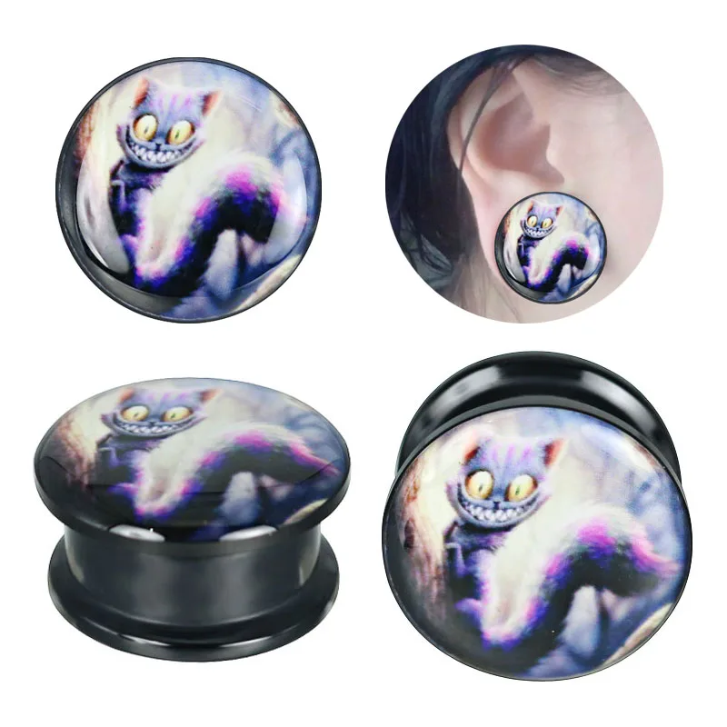 1 Pair Cat Piercing Earrings Acrylic Ear Plugs and Tunnels Gauges Plug Ear Expander Flesh Tunnel