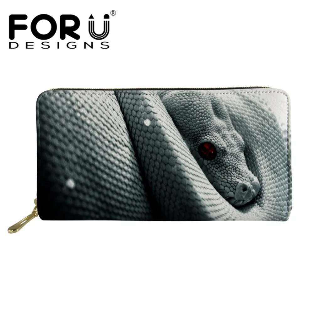 

FORUDESIGNS Men Women Leather PU Luxury Design Wallets 3D Python Snake Printed Phone Card Holder Travel Handbag Ladies Purse Bag