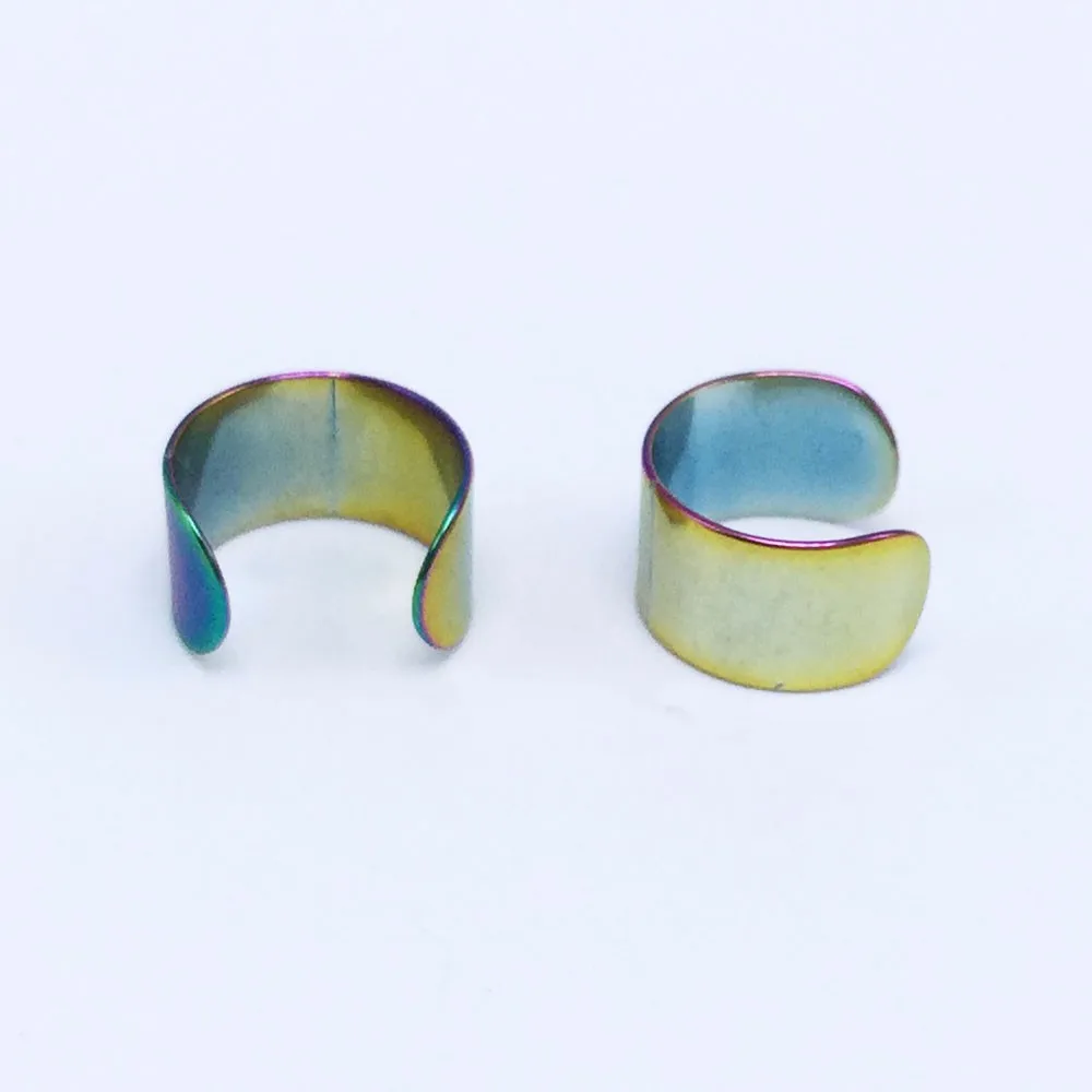 2pieces fashion clip earrings ear cuff fake earings stainless steel black gold silver rainbow 6mm adjustable size ear wrap rainbow