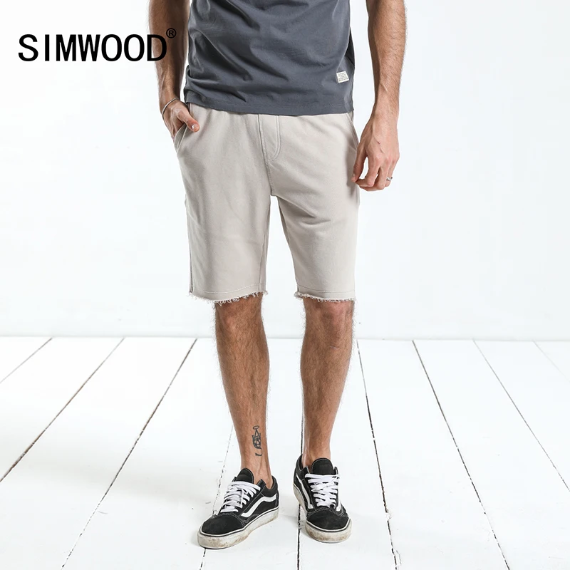 SIMWOOD, летние мужские шорты до колена, с необработанным краем, на завязках, спортивные штаны для бега, короткие, высокое качество, брендовая одежда, 180024