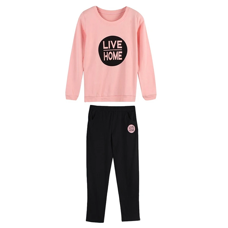 Модный пижамный комплект с буквенным принтом и длинным рукавом, Топы+ штаны, комплект из 2 предметов, Женский пижамный комплект, большой размер, домашняя одежда