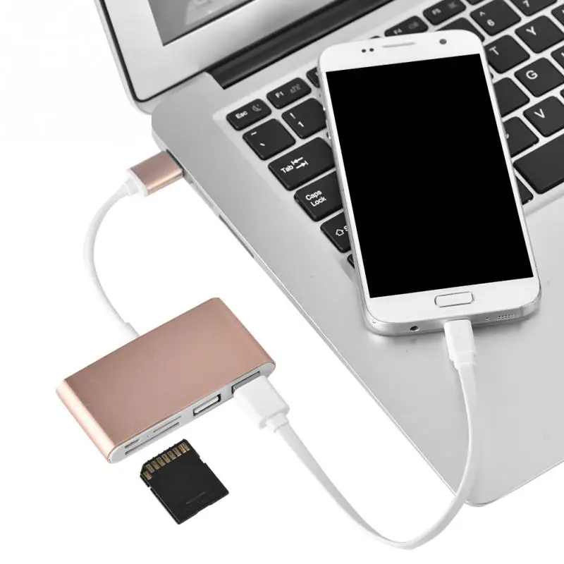 Многофункциональный USB-C OTG Combo 2 в 1 Micro USB+ USB 3,0 OTG usb-хаб Поддержка SD/TF Micro SD кардридер Функция - Цвет: Золотой