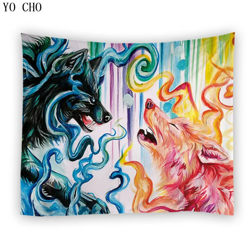 

YO CHO swan elephant dragon wolf tapestry ferocious animals wall hanging tapestry fashion polyester printed jacquard wall carpet