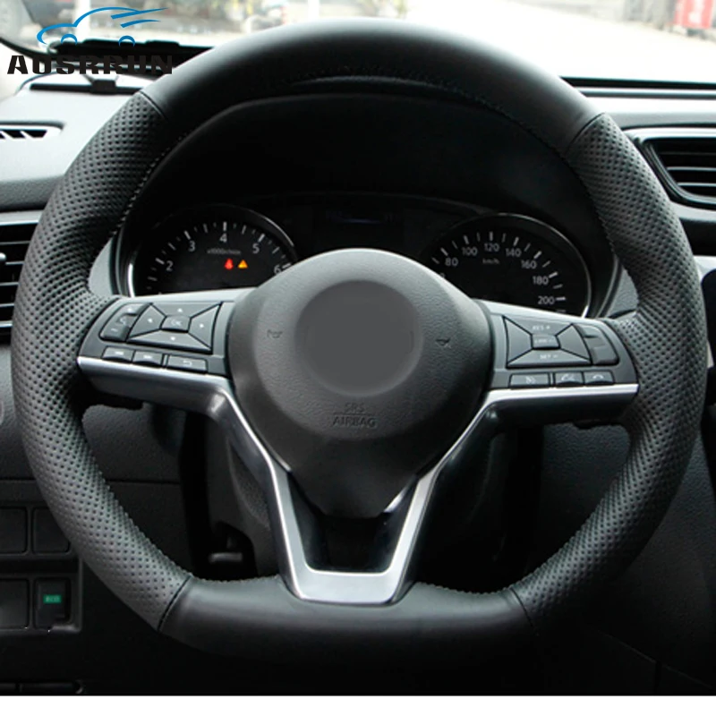 car styling Leather Hand stitched Car Steering Wheel Cover For Nissan