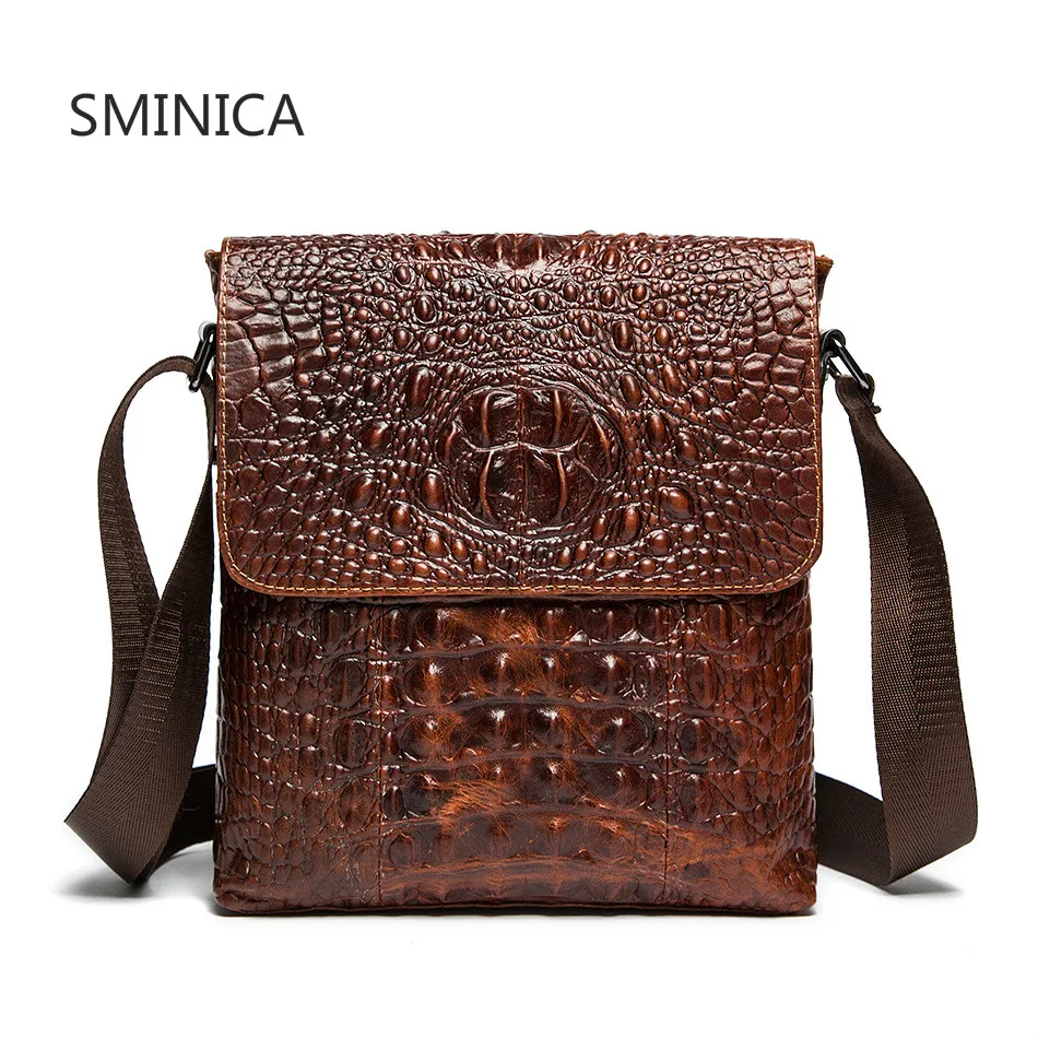 

SMINICA Brand 100% top cowhide genuine leather Male bags slim shoulder bag Business Travel Ipad Crossbody Bag for men