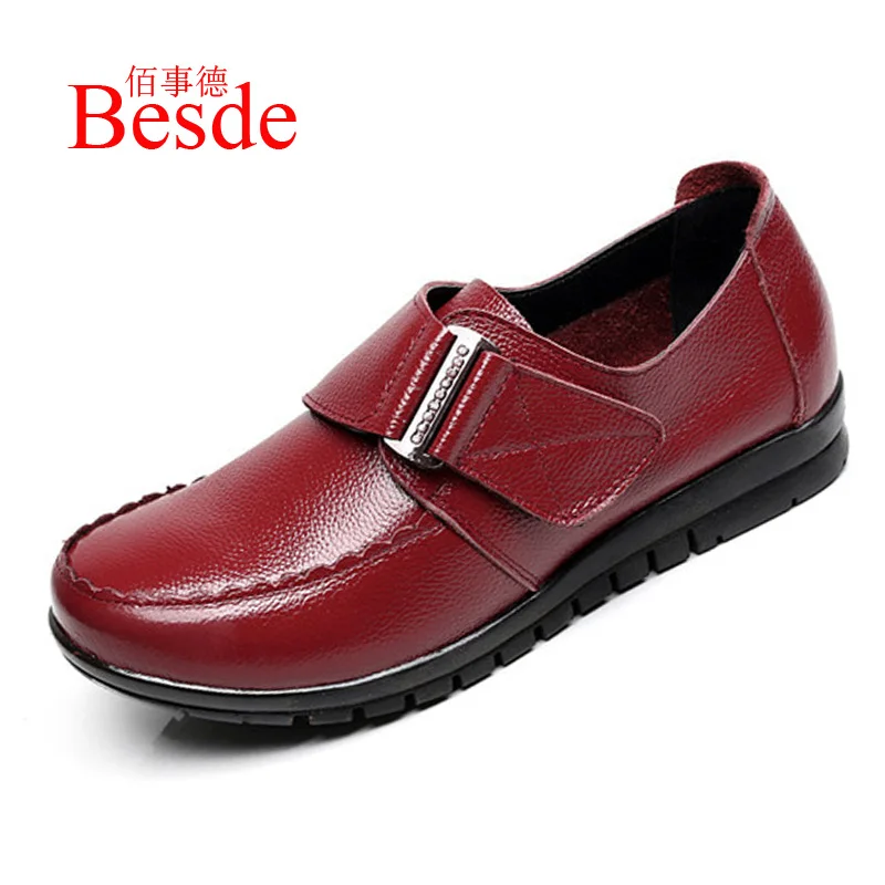 

Big size 35-43 women flats genuine leather shoes 2019 superstar flats ladies dress shoes hook-loop women's flats