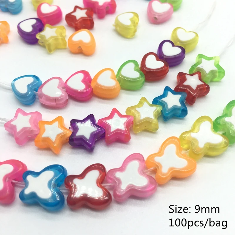 

Meideheng Little Five-pointed star Butterfly heart Colored bead DIY Craft Beads For Jewelry Making Needlework Accessories 100pcs