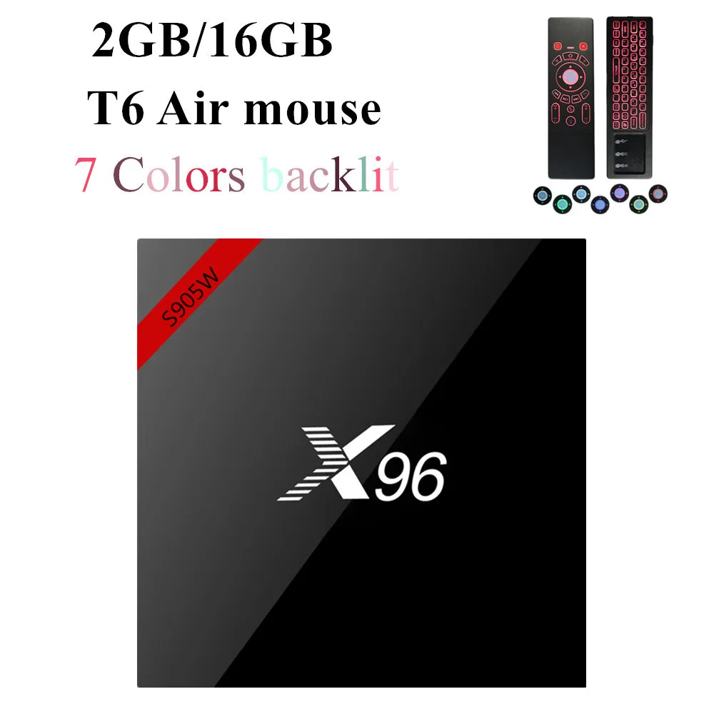 2 16GB t6 mouse X96 X96w android 7,1 ТВ-приставка WiFi 1 ГБ 8 ГБ Amlogic 2 Гб 16 Гб S905W четырехъядерный WiFi медиаплеер смарт-ТВ-приставка Wi-Fi x96mini - Цвет: 2 16GB t6 mouse