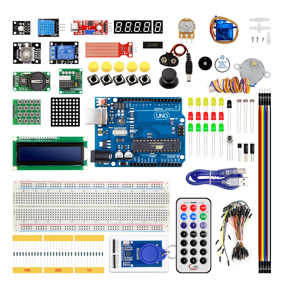 UNO R3 Комплект обновленная версия для Arduino DIY стартовый комплект RFID Обучающий набор шаговый двигатель+ ULN20031 комплект