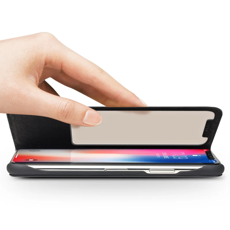QIALINO Чехлы для iPhone X смарт вид Флип из натуральной кожи чехол окна 10 десять kickstand