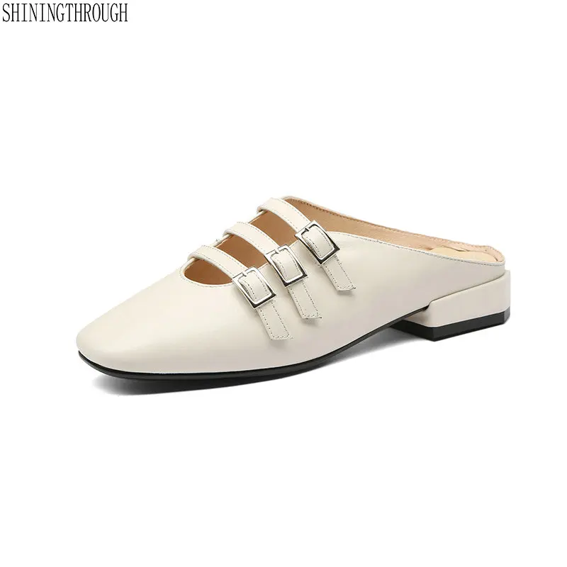 

2019 new arrival slippers women cow leather summer shoes outsied big size 33-43 square toe fashion mules shoes