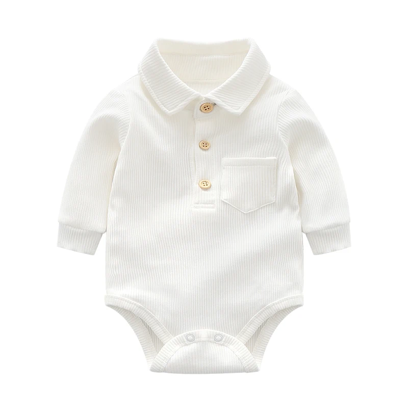 Модные боди из хлопка с длинными рукавами для новорожденных, одежда для маленьких мальчиков отложная рубашка детский комбинезон Одежда для младенцев с воротником