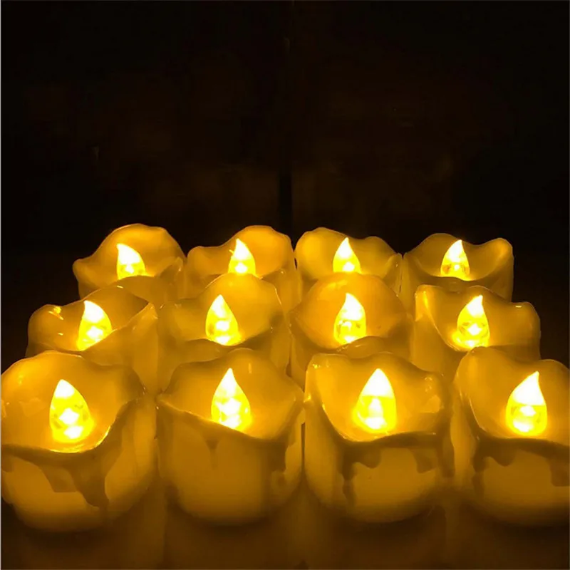 Pack of 6 Flickering Tea Candles Battery Operated Candle LED,Yellow light Electronic Fake Flameless tealights For Wedding - Цвет: type A