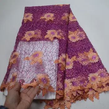 

Best Selling African Water soluble lace With Sequins Nigerian French Fabric High Quality Nigerian Tulle Cord Lace Fabric -J5