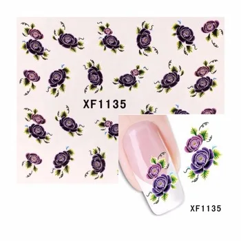 WUF 1 Sheet Watermark Purple Rose Pattern Stickers Nail Art Water Transfer Tips Decals Beauty Temporary Tattoos Tools  1135
