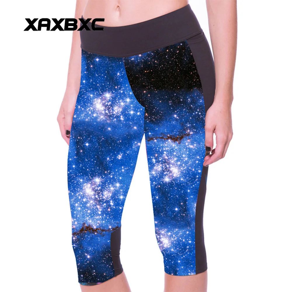 

New 1061 Sexy Girl Women Galaxy Star skye Blue 3D Prints Workout Fitness Stretchy Elastic Cropped Trousers Leggings Pocket Pants