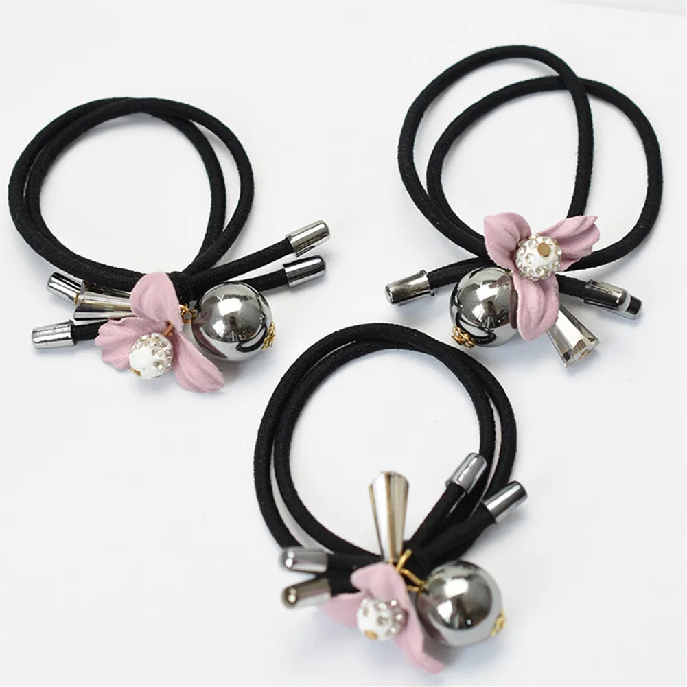 

YJSFG HOUSE Elastic Hair Bands Women Girls Lovely Clover Gray Ball Elastic Hair Bands Toys Scrunchy Kids Hair Accessories Floral