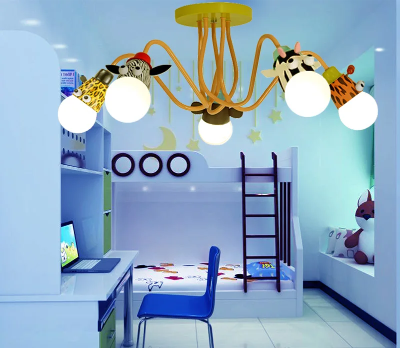 Освещение для детской комнаты, современный подвесной светильник с 3 головками в виде животных, светодиодный светильник для детской спальни для гостиной, украшение для потолка, лампы - Цвет корпуса: Ceiling Type 5heads