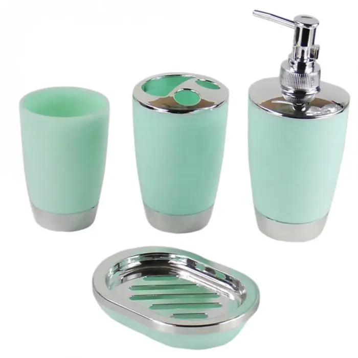 Newly 4 Pcs/Set Bathroom Suit Plastic Shampoo Press Bottle Wash Gargle Cup Toothbrush Holder Soap Dish Bath Accessories VA88