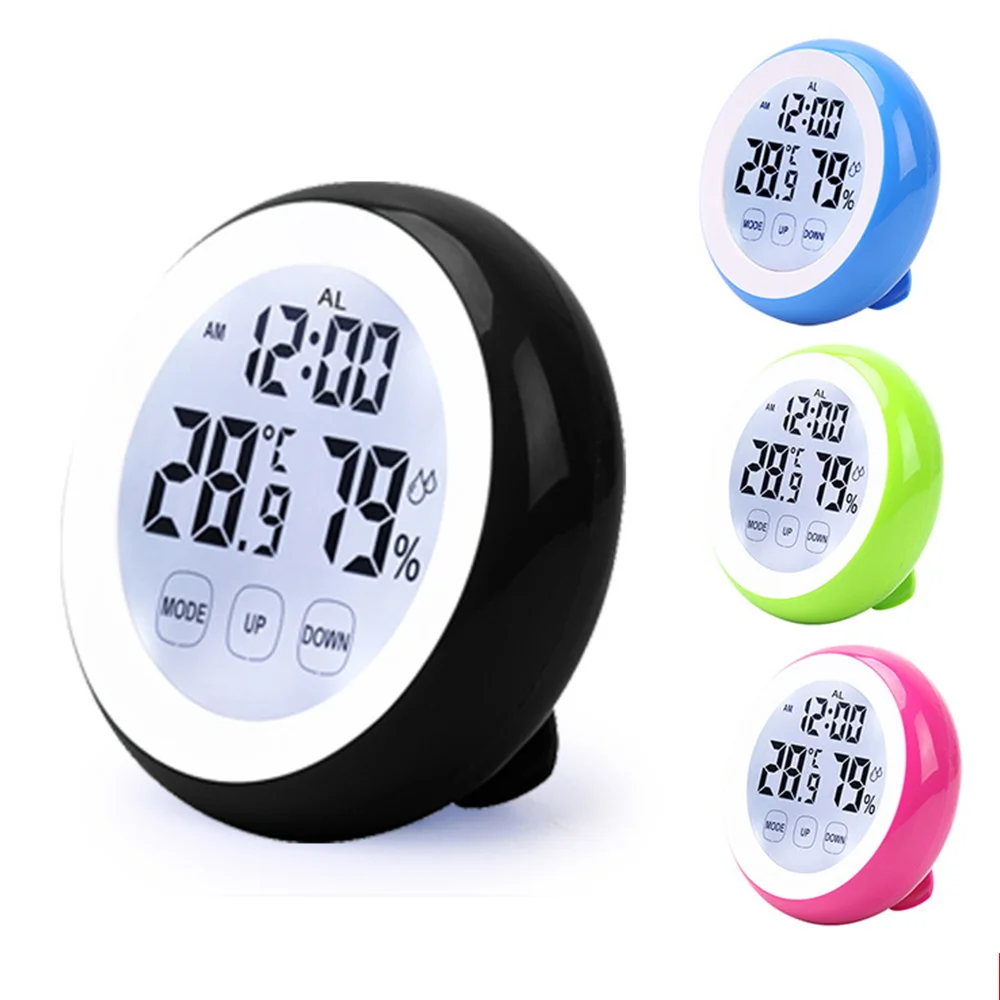 

Digital Alarm Clock Round LED Table Clock with Themometer Humidity Weather Station Magnetic Bedside Alarm Clocks