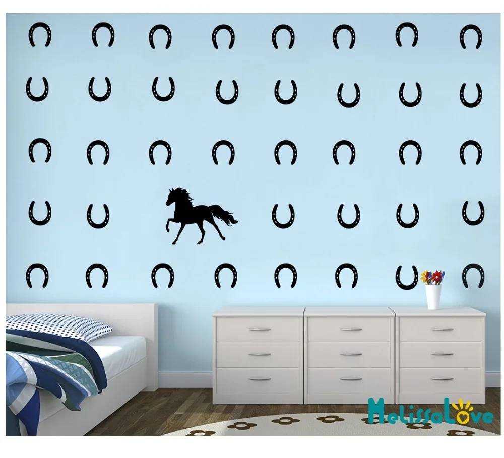 

HORSE & Horseshoes Removable wall stickers Vinyl decal kids room or nursery Home Decor adesivo de parede Mural Wallpaper D482