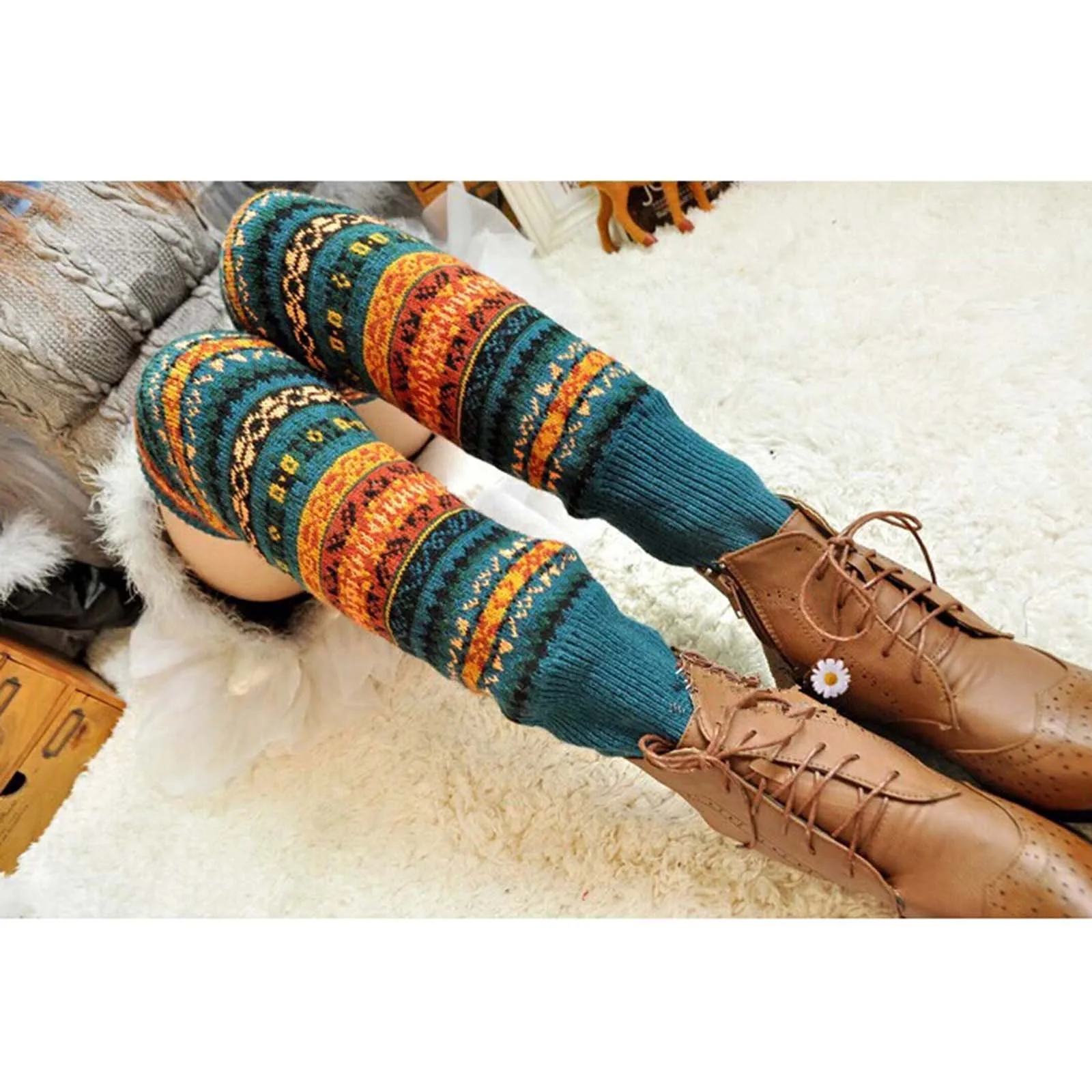 Модные женские зимние длинные гетры Вязаные вязаные носки чулки