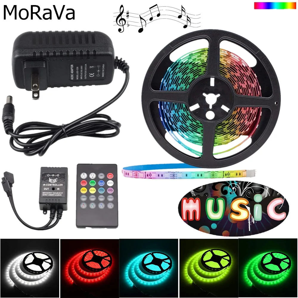 

RGB LED Strip Sync To Music 5M 10M 15M SMD 5050 12V 150 LEDs Waterproof Flexible LED Strip Light+Music Controller+Power Adapter