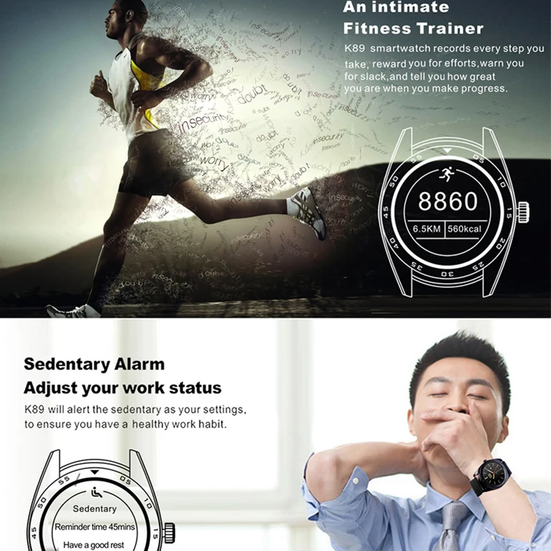New K89 Smart Watch Men Women Round Screen Smartwatch MTK2502C Heart Rate Monitor for Android IOS Bluetooth Classic Health Watch