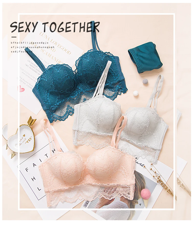 MengShan New Sexy Bra set Ring-free lace edge massage palm cup bra push up Adjustment type Comfortable gathering push up bra set underwear sets sale