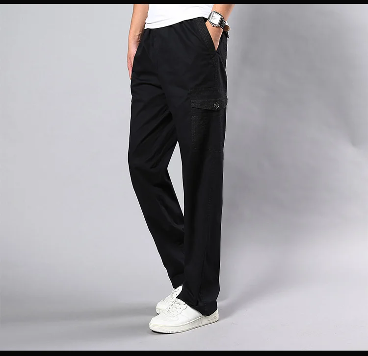 Мужские брюки-карго с карманами, большие размеры, 8XL, 9XL, 10XL, тянущиеся брюки, летние прямые брюки, хаки, черные, свободные, 42, 44, 46, 48