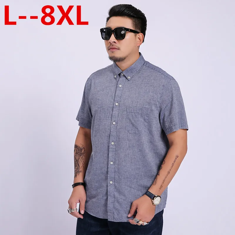 8XL 6XL 5XL 4X Новинка 2018 летние твил с коротким рукавом однотонные полосатые хорошо