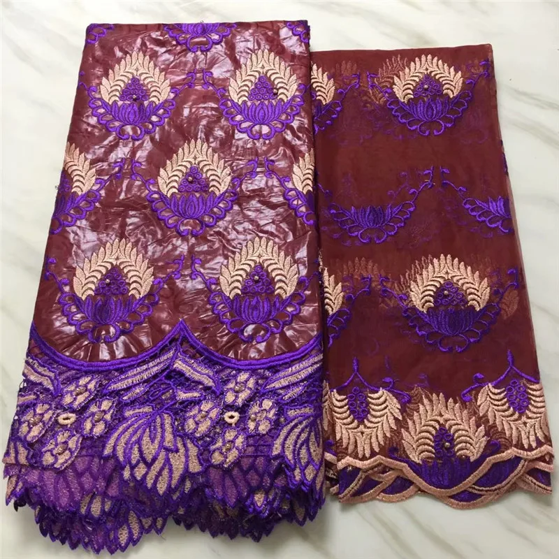 

HFX Burgundy/Purple Guipure Dress Nigeria Bazin Riche Getzner High Quality Embroidered African French Cotton Lace Fabric L199-6