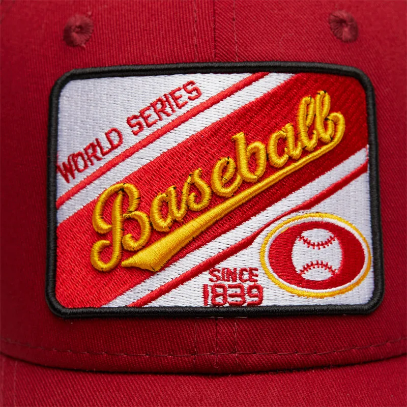 baseball-cap-red-mesh-hat-yellow-logo