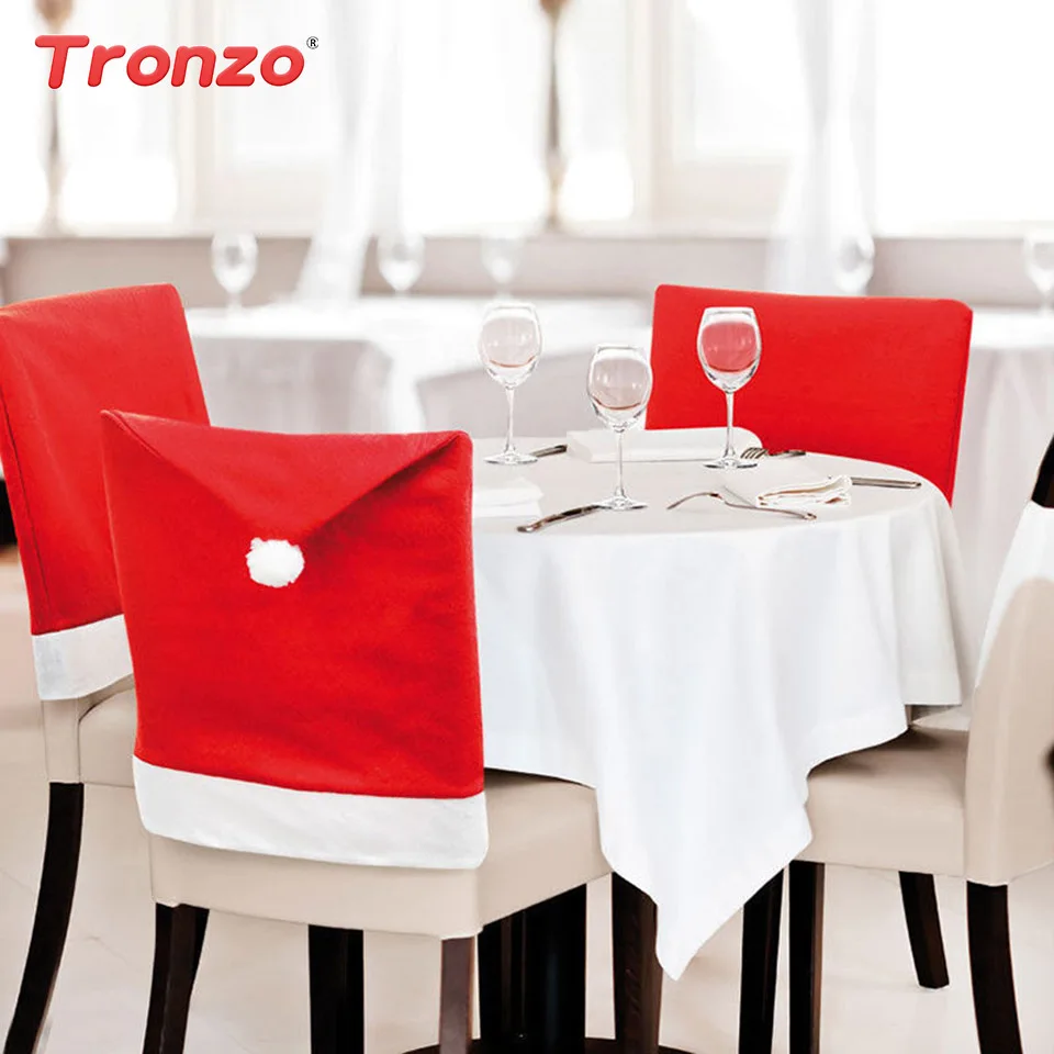 Tronzo 2018 New Christmas Chair Red Hat Cover Christmas Decorations For Home Non-woven Xmas Chair Back Covers Adornos Navidad
