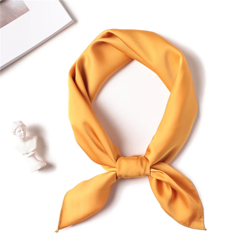 Новинка, весенне-летний женский шелковый шарф, квадратная шаль и накидка, женские шарфы для волос на шею, одноцветные мягкие офисные банданы, платок - Цвет: yellow