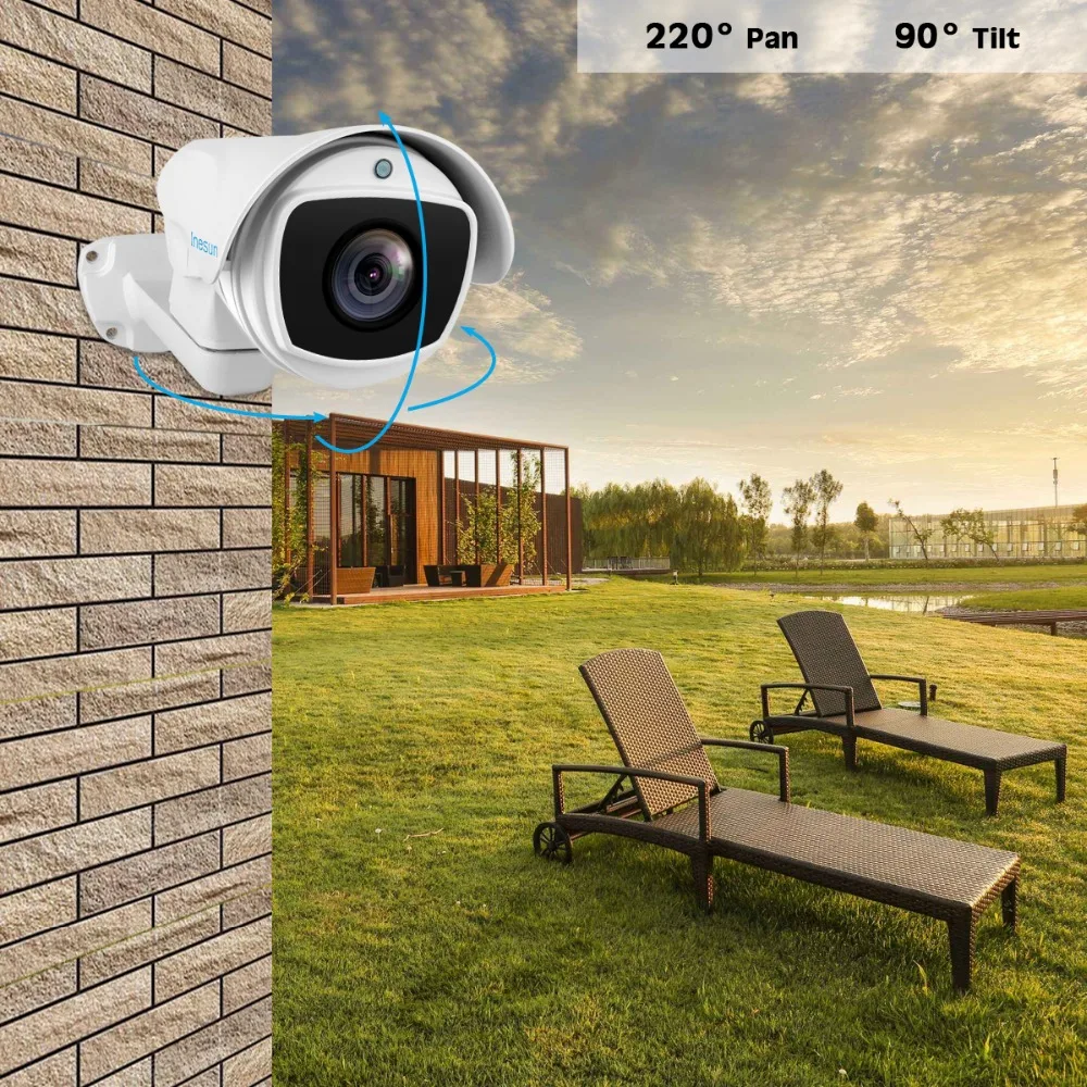 Inesun Outdoor PoE PTZ IP Camera 2MP/5MP Super HD 2592x1944P 10x Optical Zoom PTZ Camera Waterproof 330ft Laser IR Night Vision