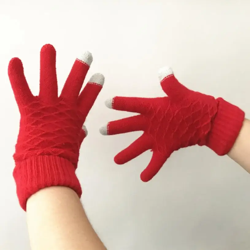 Женские Перчатки мода руки теплые зимние вязаные Перчатки теплые полный палец Перчатки