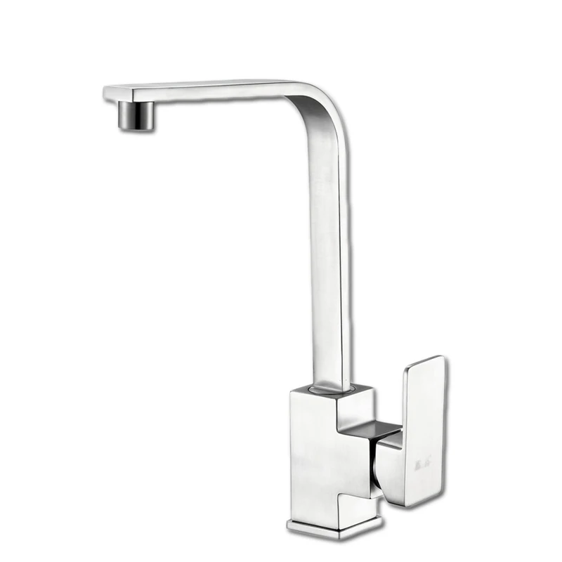 

Free shipping Square 304 stainless steel kitchen sink faucet with single handle kitchen mixer tap by brushed leadfree water tap