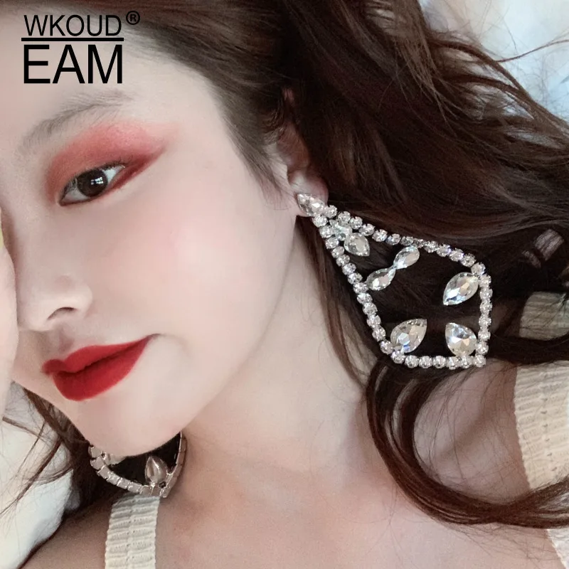 

WKOUD EAM 2019 New Rhinestone Brief Irregular Personality Large Earrings Fashion Female Jewelry Accessories Party Gift 6#JY203